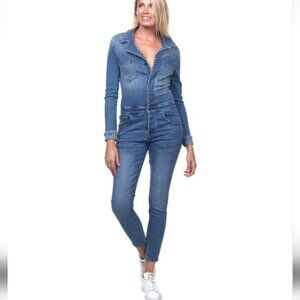 Etienne Marcel Stretch Denim Button Front Jumpsuit Size Small New Made in USA